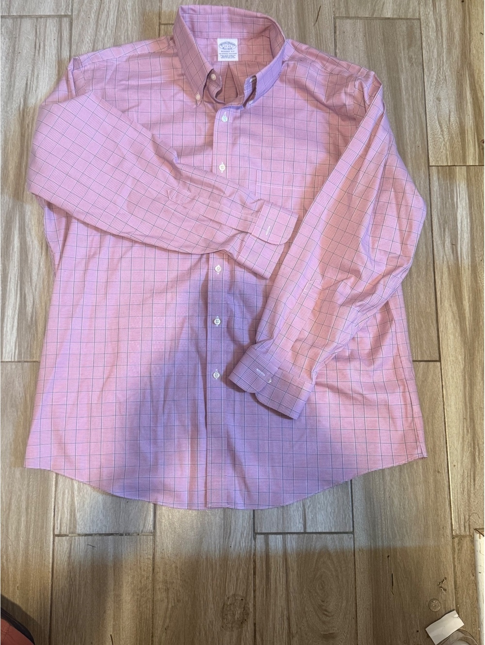 Brooks Brothers Regent Fit Non-Iron Stretch Supima Cotton Dress Shirt Pink Plaid